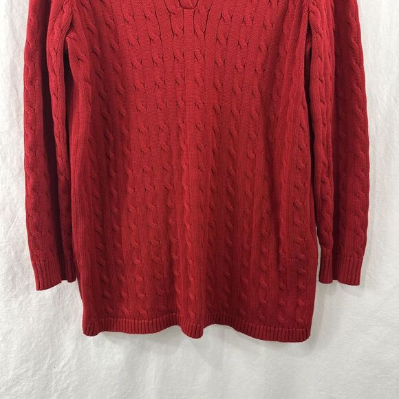 Lauren Ralph Lauren Red Cableknit Festive Preppy Split Vneck Sweater Womens 1X - Picture 5 of 10